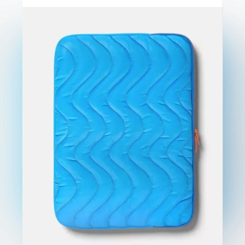 Blue Quilted Tablet Sleeve with Orange Zipper